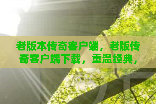 老版本传奇客户端，老版传奇客户端下载，重温经典，再续传奇