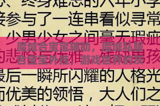 魔域合宝宝辅助，魔域私服合宝宝外挂，游戏世界的灰色阴影