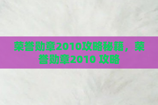 荣誉勋章2010攻略秘籍，荣誉勋章2010 攻略