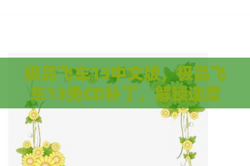 极品飞车13中文版，极品飞车13免CD补丁，解锁速度与激情的钥匙