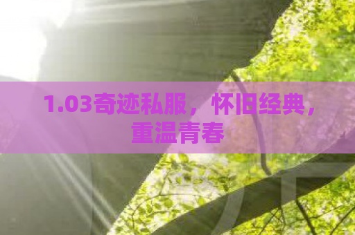 1.03奇迹私服，怀旧经典，重温青春
